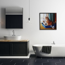 Stupell Industries Litter Box Reading Funny Cat Pet Painting, Design by Lucia Heffernan Black Framed Wall Art, 24 x 24, Multi-Color
