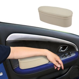 Adjustable Car Armrest, Armrest Extender for Car Center Console, Car Door Elbow Rest with Storage Box, Car Door Armrest Support Pads, Soft Padded Auto Armrest Support Cushion for Driver (Beige)