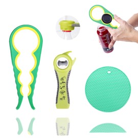 Hatende Jar Opener and Bottle Opener with Silicone Jar Gripper for Seniors, 5 in 1 Multi-function Can Opener Bottle Opener Set, Effortless Lid Opening for Weak Hands & Arthritis