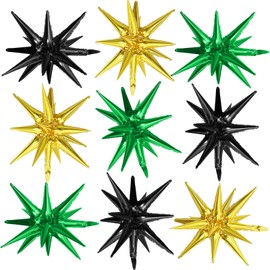 Black Green Gold Star Balloons,9Pcs Black Gold Explosion Star Foil Balloons,22Inch Spike Cone Star Helium Mylar Balloons for Birthday Anniversary Baby Shower Wedding Disco Party Decorations