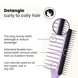 Tangle Teezer Wide Teeth Comb - For 3C-4C Curly Hair - Long Bristles Detangle & Reduce Hair Breakage - Short Bristles Remove Fancy Hair - Ideal for Curls - Purple & Black