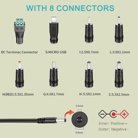 100V-240V to 24V 2A AC/DC Switching Power Supply Adapter with 8 Selectable Adapter DC Plugs (24V2A)