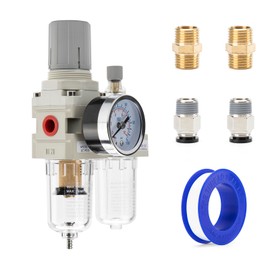 EBEIZZI 1/4" NPT Compressed Air Filter| Regulator Lubricator Combo |Water/Oil Trap Separator |Gauge(0-150 psi) | Poly Bowl | Semi-Auto Drain | Bracket - 3 in 1 Two Unit