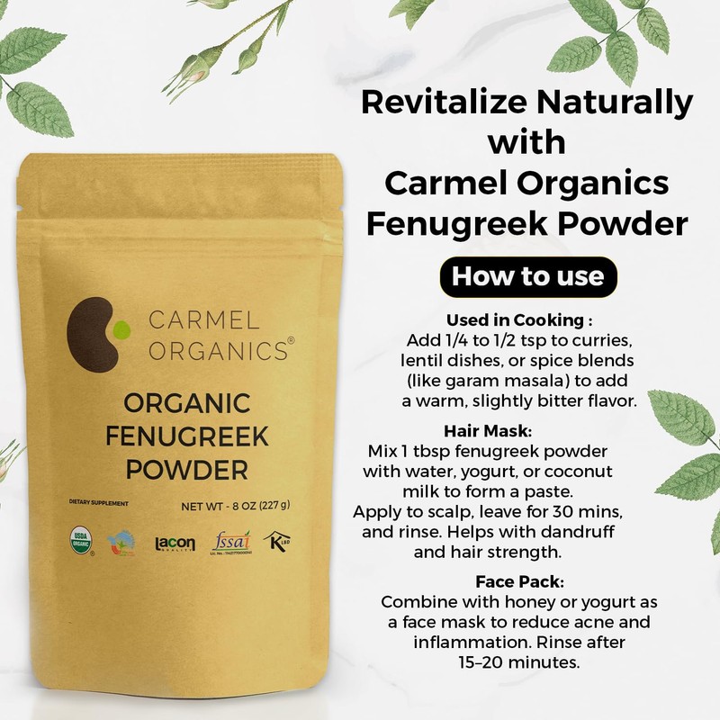 CARMEL ORGANICS Fenugreek |Methi Seeds (Powder, 8 Ounce or 0.5