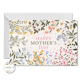 TwoDays Floral Happy Mother's Day Cards with Envelope and Sticker, Beautiful Flowers Greeting Cards from Kids Son Daughter, Floral Gift for Mom (4" x 6")
