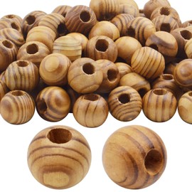 Natural Wooden Beads, 100 Pieces 18mm Diameter Round Loose Spacer Beads Large Hole (6.5mm) Wooden Craft Beads with Beautiful Grain for DIY Handmade Decorations