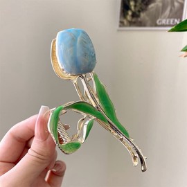 Sweet Blue Tulip Metal Hair Claw Clips, Large Hair Claw Hair Non-Slip No Broken Strong Hold Hair Clamps Fashion Hair Accessories for Woman With Long Thick Curly Hair