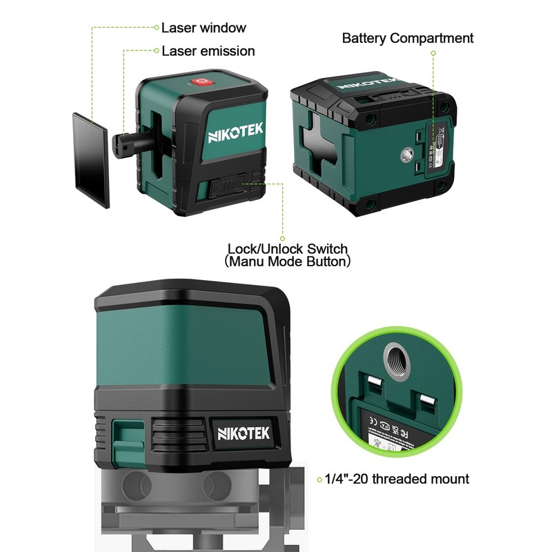 Nikotek Laser Level, Self-leveling Green Line Laser With Horizontal and