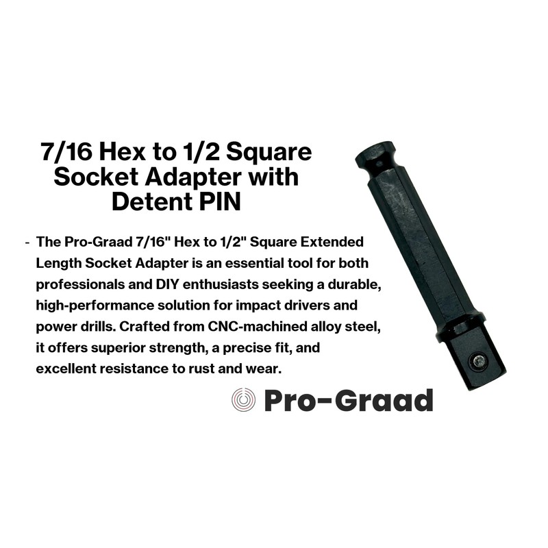 Pro-Graad 7/16 Hex to 1/2 Square Socket Adapter Drive Converter,