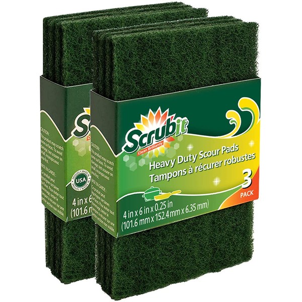 Scrub-It Scouring Pads - Heavy Duty Household Cleaning Scrubber with Non-Scratch Anti-Grease Technology - Reusable – Green - 3 Pack (X2) Total 6 Pads