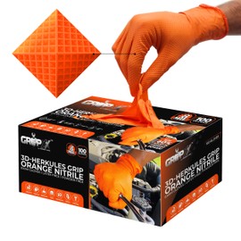 GRIPXX Herkules Grip Heavy Duty 8Mil Orange Nitrile Gloves,3D Raised Diamond Texture-Latex & Powder Free-Industrial, Mechanic (1, XX-Large)