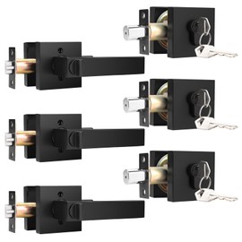 KNOBWELL 3 Pack Double Sided Keyed Entry Door Handles, Matte Black Exterior Leversets Front Door Knobs and Deadbolts(Same Key)