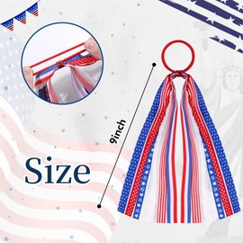 CN 8pcs 4th of July Cheer Hair Bows, American Flag Hair Ribbon Streamer Ponytail Holder Hair Tie Band Patriotic Hair Accessories Hair Bows for Independence Day (Amercian Flag)