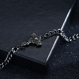 REDSUN Viking Bracelet Thor Hammer Bracelet 925 Sterling Silver Nordic Viking Bracelet Runes Amulet Vintage Bracelet Black Gold Viking Jewellery Gifts for Women Boys, 28 cm, 2017