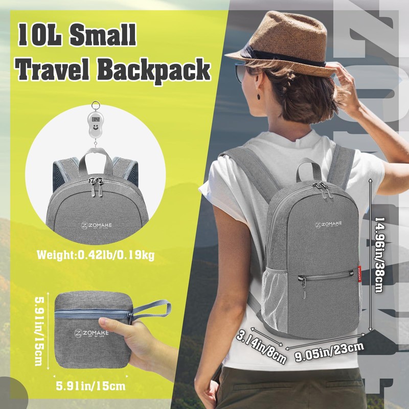 ZOMAKE 10L Lightweight Packable Hiking Backpack - Small Travel Hiking