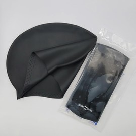 [maxzone] Simple Logo Swim Cap Wide Big Size [W9.84 x L7.48 x Front Width 8.07 (inch)] Black