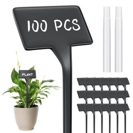Yinkin 100 Pcs Large Plant Label Signs 11.8 Inch Plant Markers Plastic Garden Label Stakes Waterproof T Type Tags Nursery Garden Signs with Marker Pen for Flower Herb Pot(Black)