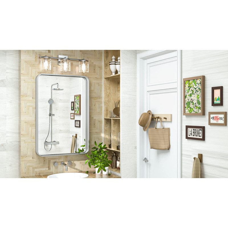 TokeShimi 20 x 30 Inch Silver Bathroom Wall Mirror Vanity