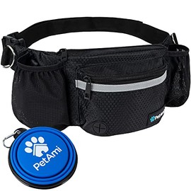 PetAmi - Riñonera para perros, bolsa de golosinas para pasear perros, entrenamiento, dispensador de bolsas de caca integrado, soporte para botella de 
