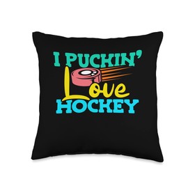Athletic Hockey Ice Rink Team Sports I Puckin' Love Puck Sports Player Ice Hockey Throw Pillow, 16x16, Multicolor