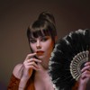 Mwoot Embroidered Flower Marabou Feather Fan, 1920s Vintage Style Folding