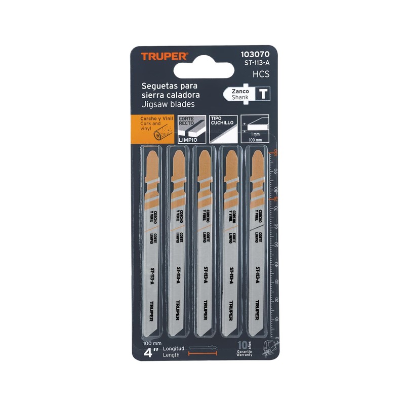 Truper ST-113-A, Blíster 5 seguetas zanco T, cuchilla HCS, para