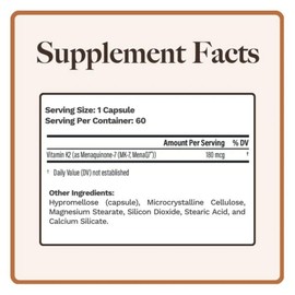 Utzy Naturals Vitamin K2 | 180 mcg of MenaQ7® Form of K2 | Made in USA | 60 Capsules