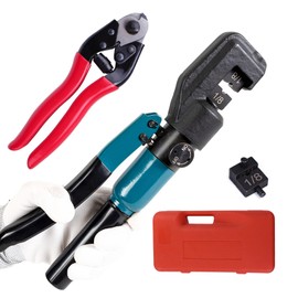 HOPUMTAN Hydraulic Crimping Tool Hydraulic Crimper with Wire Cutter Cable Railing Kit for 1/8" Stainless Steel Cable Railing Hardware Heavy Duty Wire Rope Swaging Kit HT02