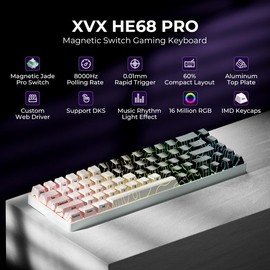 XVX HE68 Pro Rapid Trigger Gaming Hall Effect Keyboard Gateron Jade Pro Switch 68% Wired Mechanical Keyboard:_XVX White Topographic IMD-Tech Keycap