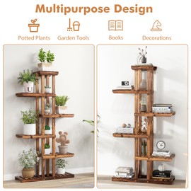 COSTWAY 6-Tier Multifunctional Wood Flower Stand, Shelf Holder for Multiple Plants, Freestanding Plant Rack for Garden, Patio, Balcony, Living Room, Indoor, Outdoor (29.5''x10''x55.5'')