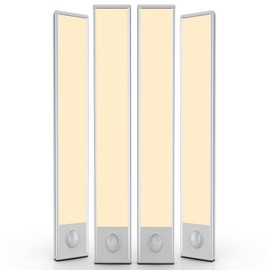 4 Pack Under Cabinet Lighting Wireless, 68 LED Magnetic Closet Lights Rechargeable Battery Operated Motion Sensor Light Indoor, Under Counter Lights for Kitchen, Wardrobe, Stairs, Warm Light