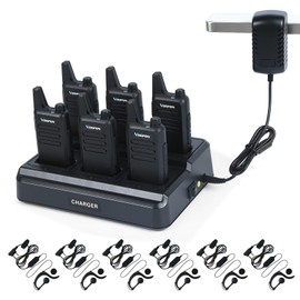 Voopon Rechargeable Walkie Talkies for Adults 22 FRS Channels Two-Way Radios with Earpieces Long Range VOX Mini Transceivers for Business Company USB Charger for Camping Hiking Church Shop (6 Pack)