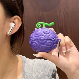 Cute 3D Cartoon Silicone Protective Case Accessories for AirPods Pro1/2 / AirPods 4th Generation Case Cover 2024, Anime Devil Fruit Earphone Case with Hook (Purple, Airpods Pro 1/2)