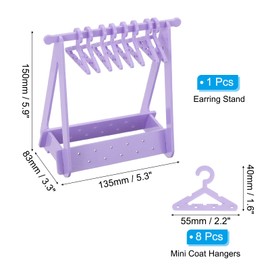 PATIKIL 1 Set Earring Holder with 8 Hangers, Acrylic Earring Holder Organiser Stand Mini Hanger Earring Display Stand Wardrobe with 20 Holes, Purple