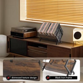 Vinyl Record Storage Rack, 80-100 LP Vinyl Record Holder|Stand|Display, Deep, Muted Tones with Distressed Vintage Textures, Retro Atmosphere, LP Holder, Organizer for Magazine, Book, Files, Albums
