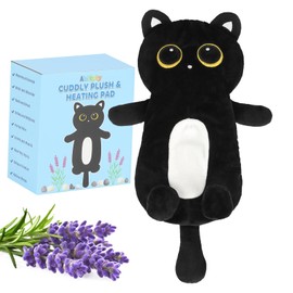 Cute Heating Pad Microwavable Stuffed Animals, Black Cat 1.4lb Removable Heated Warm Animals, Super Soft Cozy Heatable Plush Body Pad for Cramps of Relief