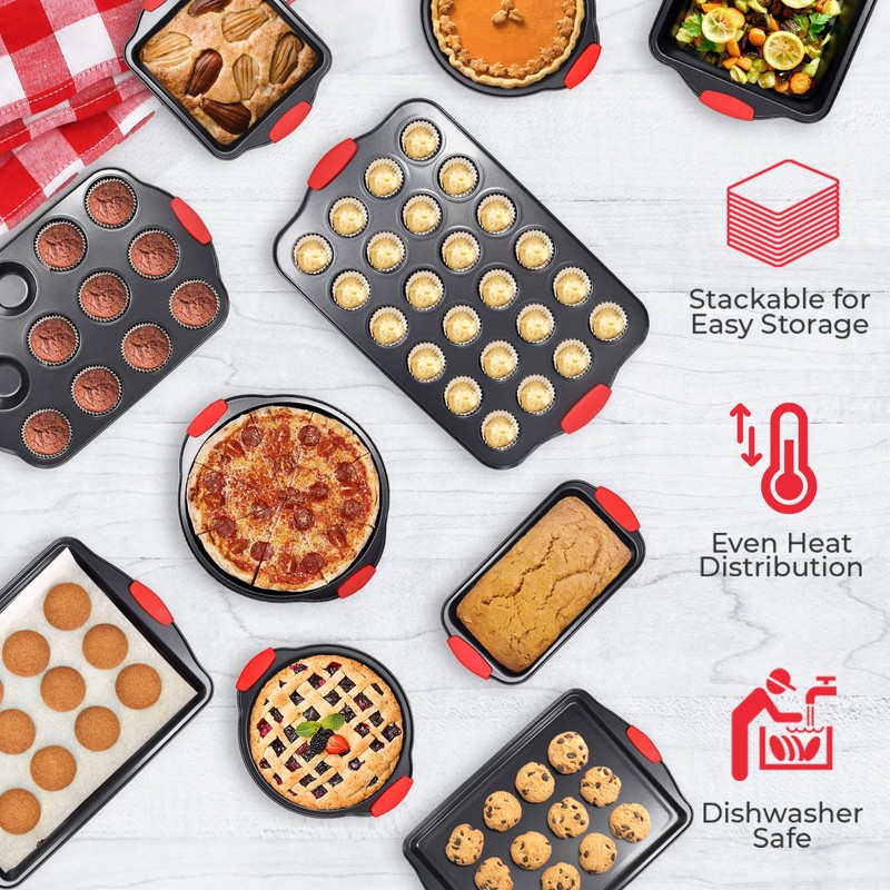 PERLLI Non-Stick 10-Piece Baking Pan Set, BPA-Free Carbon Steel Bakeware