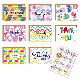 24pcs Thank You Cards Multipack with Envelopes, Thank You Greeting Cards with Stickers for Wedding Business Birthday Graduation Thanksgiving Christmas(colorful)