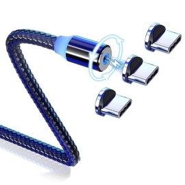 ElectroWorldFR Magnetic Charging Cable 360° 2 m LED with 3 Attachments Type C 360