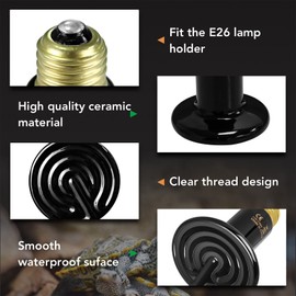 Simple Deluxe Reptile Heat Lamp Bulb Ceramic Heat Emitter 40W/60W/100W/150W/250W, No Light Emitting Brooder Coop Heater for Amphibian Pet & Incubating Chicken Black
