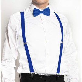 axy Men's Braces with Bow Tie - 4 Strong Clips X-Shape - Blue (braces wide 2.5 cm).