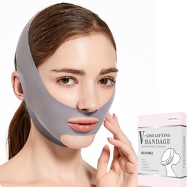 MASIKA Chin Strap for Sleeping，V-Line Mask,，V-Line Lifting Chinstrap，Jaw Exerciser, Reusable Face Strap.Jaw Strap,Jawline Shaper,Double chin strap，Chin lifting strap，Face lifting strap，Grey,M