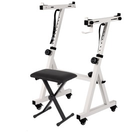 FAHKNS Piano Keyboard Stand and Bench, Z Style Portable and Adjustable Piano Stand with Headphone Bracket for 54-88 Key Electric Pianos, Piano Accessories with Bottom Wheel for Kids and Adults, White