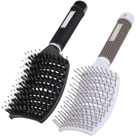 Set de 2 Cepillos de Cerdas de Jabalí y Nailon, Cepillo Curvado para Desenredar el Cabello Seco y Húmedo, Fino, Grueso o Rizado, Cepillo Ventilado para Masaje, en Mujeres, Hombres y Niños.