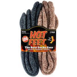 HOT FEET Thermal Socks for Men, Extreme Cold Weather, 2/4 Pack Thick Warm Socks for Men, Winter Insulated Socks, Size 6-12.5, 2 Pack, Oatmeal/Denim Heather
