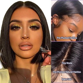 Bob Wig Human Hair 13x4 Lace Front Wigs for Black Women 12 Inch Straight Short Bob Human Hair Wigs Perruque Femme Humain Naturel 150% Density Black