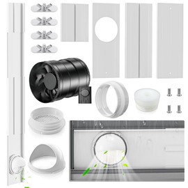 YJHome Portable AC Window Vent Kit with 6 Inch 345 CFM Inline Fan & Universal Coupler, Air Conditioner Window Seal with Plates, Upgraded Rain Cover, Portable Air Conditioner Kit for Sliding