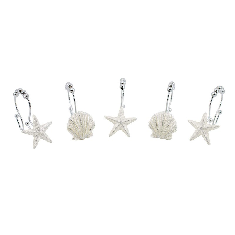 BEAVO Seashell Shower Curtain Hooks,12 Pcs Double Roller Glide Rust-Resistant