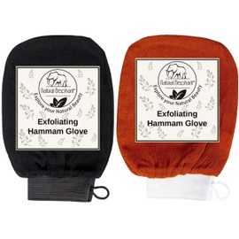 Natural Elephant Exfoliating Hammam Glove (Pure Black and Burnt Orange (Pack of 2))