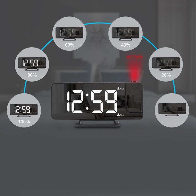 Projection Alarm Clock LED Digital Mirror Alarm Clock Rechargeable 6